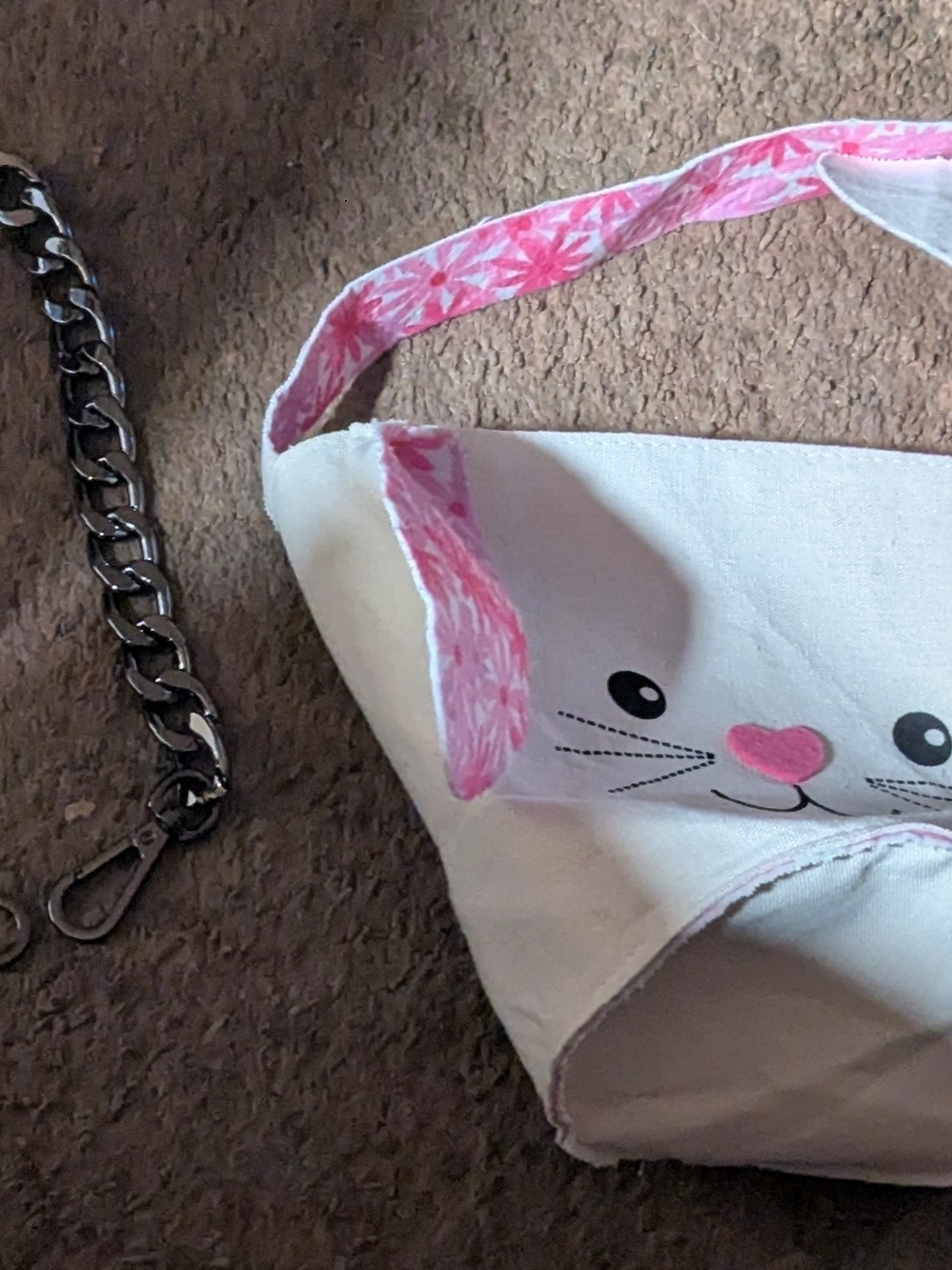 Bunny Tote Bag in Cream and Pink AND Chain Purse Strap